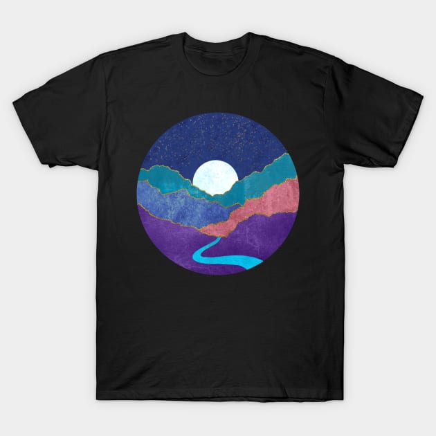 Abstract Moonlit Mountain Landscape T-Shirt by sarahwainwright